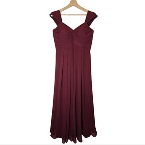 Azazie | Kaitlynn Empire Off the Shoulder Chiffon Floor-Length Dress Burgundy